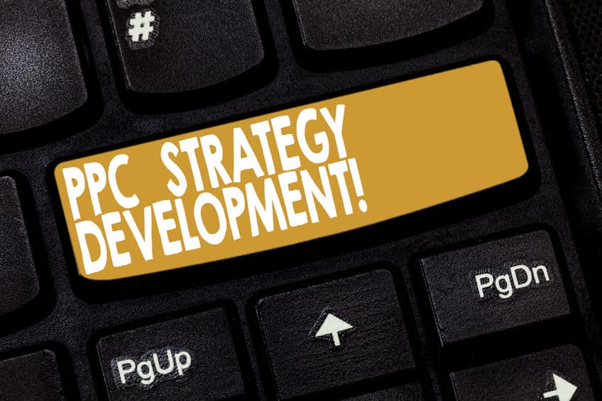 Word writing text Ppc Strategy Development. Business concept for To develop a plan of action to build effective PPC Keyboard key Intention to create computer message pressing keypad idea.